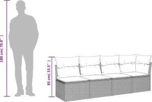 vidaXL Sofa ogrodowa z poduszkami, 4-osobowa, beż, polirattan 8