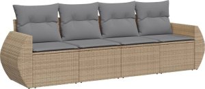 vidaXL 4-częściowy zestaw mebli ogrodowych z poduszkami, beżowy, polirattan 2