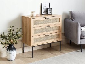 Beliani Komoda 3 szuflady fronty rattanowe jasne drewno PASCO 2