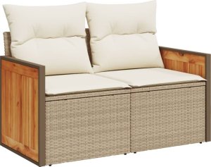 vidaXL Sofa ogrodowa z poduszkami, 2-osobowa, beż, polirattan 2