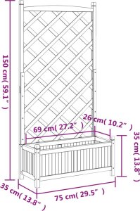 vidaXL Donica z trejażem, szara, lite drewno jodłowe 8