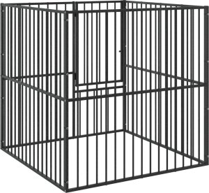 vidaXL Kojec dla psa, 4 panele, czarny, stal galwanizowana 2