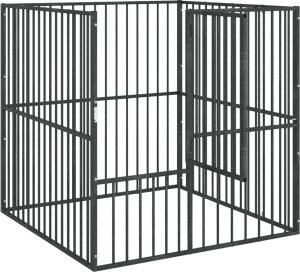 vidaXL Kojec dla psa, 4 panele, czarny, stal galwanizowana 4
