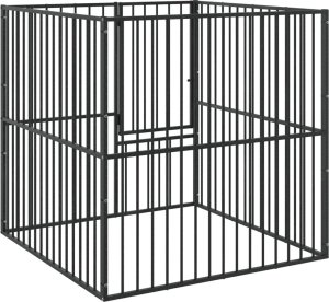 vidaXL Kojec dla psa, 4 panele, czarny, stal galwanizowana 7