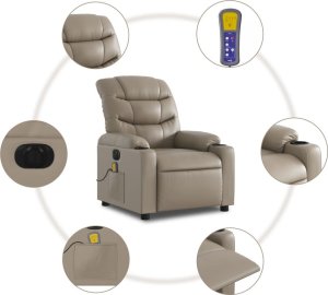 vidaXL vidaXL Rozkładany fotel masujący, elektryczny, cappuccino, ekoskóra 8
