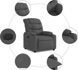 vidaXL vidaXL Fotel rozkładany, ciemnoszary, tapicerowany tkaniną 5