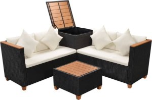 vidaXL 4-częściowy zestaw wypoczynkowy do ogrodu, poduszki, rattan PE czarny 2