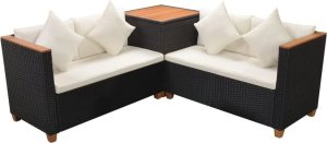 vidaXL 4-częściowy zestaw wypoczynkowy do ogrodu, poduszki, rattan PE czarny 3