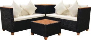 vidaXL 4-częściowy zestaw wypoczynkowy do ogrodu, poduszki, rattan PE czarny 4