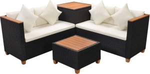 vidaXL 4-częściowy zestaw wypoczynkowy do ogrodu, poduszki, rattan PE czarny 5