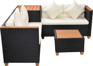 vidaXL 4-częściowy zestaw wypoczynkowy do ogrodu, poduszki, rattan PE czarny 6