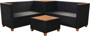 vidaXL 4-częściowy zestaw wypoczynkowy do ogrodu, poduszki, rattan PE czarny 7
