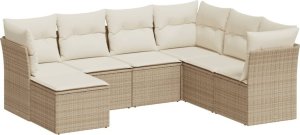 vidaXL 7-częściowy zestaw wypoczynkowy do ogrodu, z poduszkami, beżowy 2