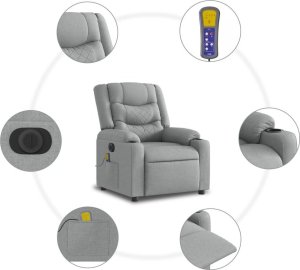 vidaXL Podnoszony fotel masujący, elektryczny, rozkładany, jasnoszary 7