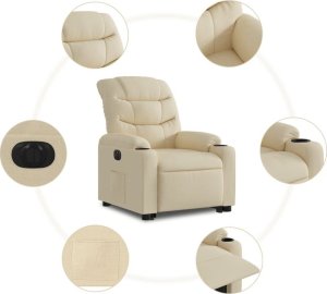 vidaXL Podnoszony fotel masujący, elektryczny, rozkładany, kremowy 7