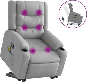 vidaXL Podnoszony fotel masujący, rozkładany, jasnoszary, tkanina 2