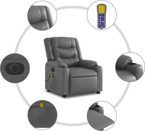vidaXL Rozkładany fotel masujący, elektryczny, szary, sztuczna skóra 7