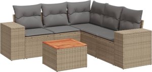 vidaXL 6-częściowy zestaw mebli ogrodowych z poduszkami, beżowy, polirattan 2