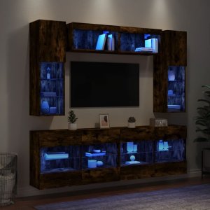 vidaXL 6-częściowy zestaw ściennych szafek TV z LED, przydymiony dąb 4
