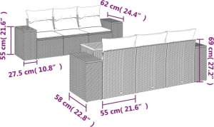 vidaXL 7-częściowy zestaw wypoczynkowy do ogrodu, z poduszkami, beżowy 3