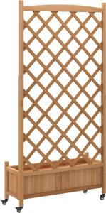 vidaXL Donica z trejażem i kółkami, brązowa, lite drewno jodłowe 6