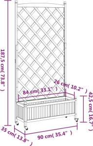 vidaXL Donica z trejażem i kółkami, brązowa, lite drewno jodłowe 9