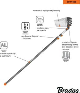 Bradas ZBIERAK DO OWOCÓW V-SERIES TELESKOPOWY TRZONEK 3,75m 3