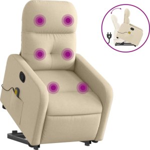 vidaXL vidaXL Podnoszony fotel masujący, rozkładany, kremowy, obity tkaniną 2