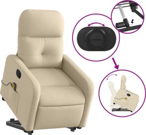 vidaXL vidaXL Podnoszony fotel masujący, rozkładany, kremowy, obity tkaniną 5