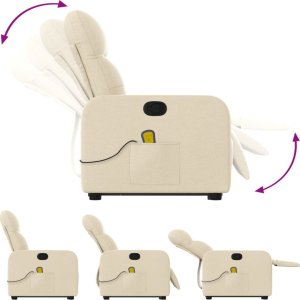 vidaXL vidaXL Podnoszony fotel masujący, rozkładany, kremowy, obity tkaniną 6