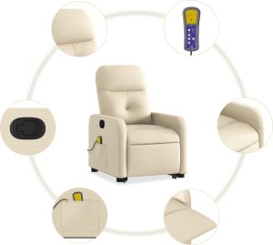 vidaXL vidaXL Podnoszony fotel masujący, rozkładany, kremowy, obity tkaniną 7