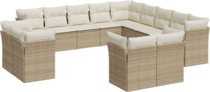 vidaXL 13-cz. zestaw mebli ogrodowych z poduszkami, beżowy, polirattan 2
