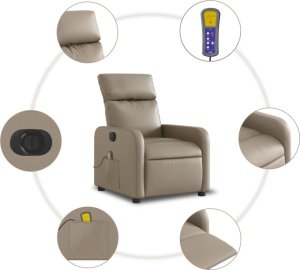 vidaXL Rozkładany fotel masujący elektryczny cappuccino 6