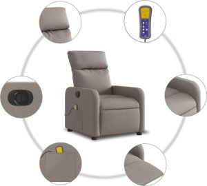 vidaXL vidaXL Rozkładany fotel masujący, elektryczny, kolor taupe, tkanina 8