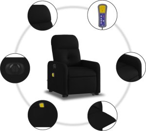 vidaXL Podnoszony fotel masujący, elektryczny, rozkładany, czarny 7