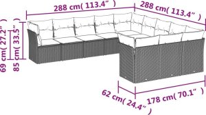 vidaXL 11-częściowy zestaw mebli ogrodowych z poduszkami, beżowy, polirattan 3