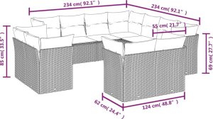 vidaXL 11-częściowy zestaw mebli ogrodowych z poduszkami, beżowy, polirattan 3