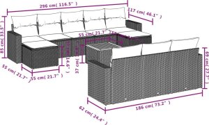 vidaXL 11-częściowy zestaw wypoczynkowy do ogrodu, poduszki czarny rattan PE 3