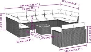 vidaXL 13-częściowy zestaw mebli ogrodowych z poduszkami, beżowy, polirattan 3