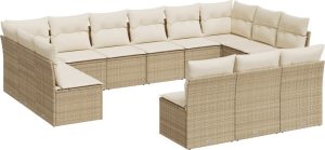 vidaXL 13-częściowy zestaw mebli ogrodowych z poduszkami, beżowy, polirattan 2