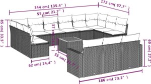 vidaXL 14-częściowy zestaw mebli ogrodowych z poduszkami, szary, polirattan 2