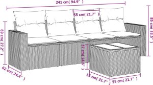 vidaXL 5-częściowy zestaw wypoczynkowy do ogrodu, poduszki, szary rattan PE 3
