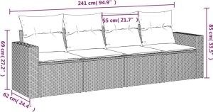 vidaXL 4-częściowy zestaw wypoczynkowy do ogrodu, poduszki, szary, rattan PE 3