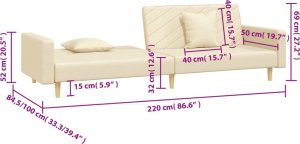vidaXL 2-osobowa kanapa, 2 poduszki, kremowa, tapicerowana tkaniną 11