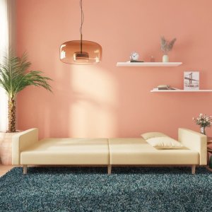 vidaXL 2-osobowa kanapa, 2 poduszki, kremowa, tapicerowana tkaniną 3