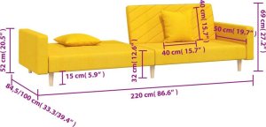 vidaXL 2-osobowa kanapa, 2 poduszki, żółta, tapicerowana tkaniną 11