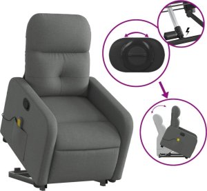 vidaXL Podnoszony fotel masujący, rozkładany, ciemnoszary, tkanina 5