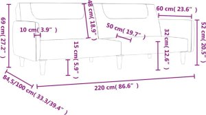 vidaXL Rozkładana kanapa 2-osobowa, kremowa, tapicerowana tkaniną 11