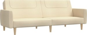 vidaXL Rozkładana kanapa 2-osobowa, kremowa, tapicerowana tkaniną 2