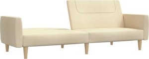vidaXL Rozkładana kanapa 2-osobowa, kremowa, tapicerowana tkaniną 4